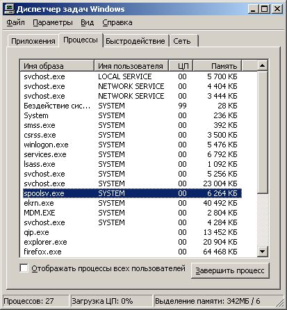 Основные задачи, решаемые с помощью spoolsv