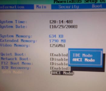 ahci bios - Как установить XP на ноутбук, где была VISTA