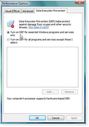 dep vista 2 - Как полностью отключить DEP в Windows Vista