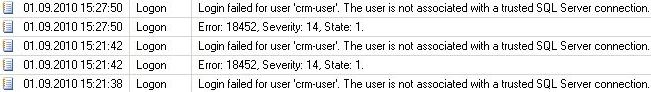 sql server error 18542 2 - MS SQL — The user is not associated with a trusted SQL Server connections.