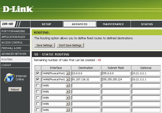 dir 100 routing - Настройка маршрутизации в роутере D-Link DIR-100 (ROUTING — STATIC ROUTING)