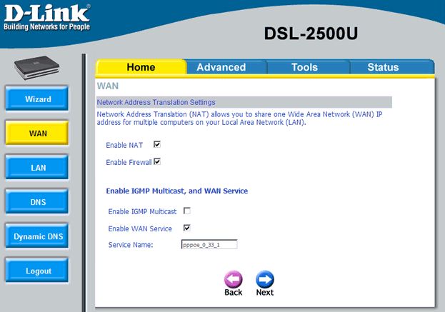 settings dlink 2500 7 - Настройка модема D-Link DSL 2500 для ЮТК (Режим роутера)