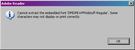 dmixpe - Cannot extract the embedded font 'DMIXPE+PFKidstuff-Regular'.